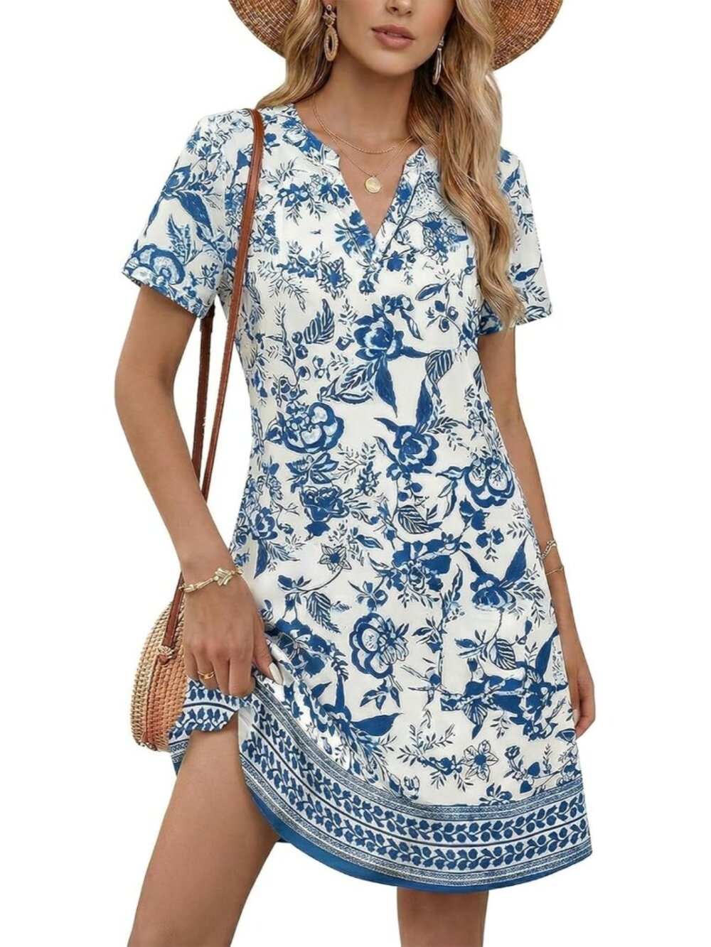 Women's Floral Resort Short Sleeve Casual Fashion Beach Dresses with Pockets